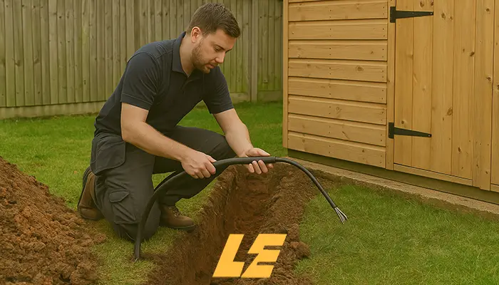 Certified underground armoured cable installation to shed in London