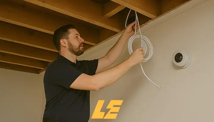 Home security wiring in progress for CCTV installation in London