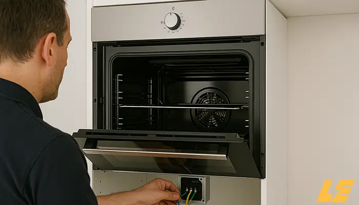 Certified electrician installing electric oven in a Camden kitchen