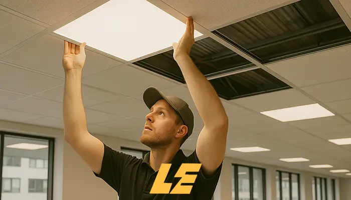 LED commercial lighting installed in Camden office ceiling