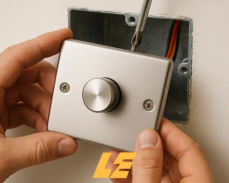 Electrician installing a new dimmer light switch in a London flat