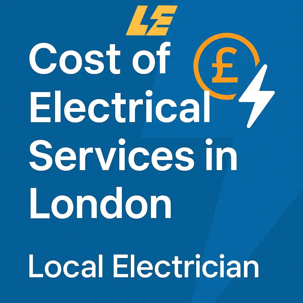 Cost of electrical services in London infographic with pound icon and lightning bolt