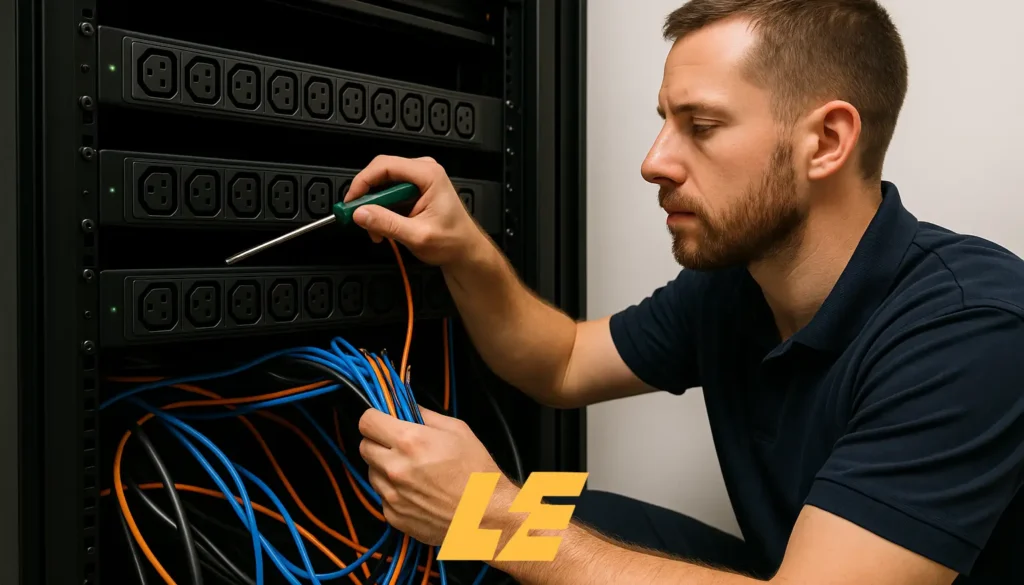 Rack-mounted PDU installation in Camden server room
Server Room Power Setup London