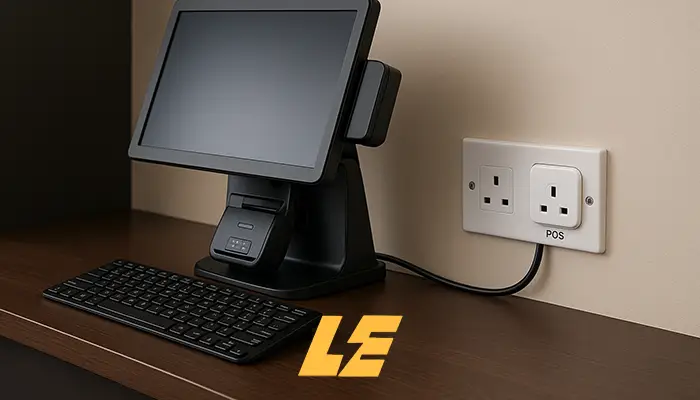 POS system power socket installed at till point in Camden shop