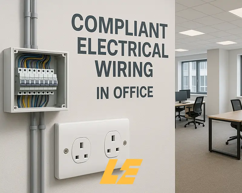Professionally installed compliant wiring in a modern UK office