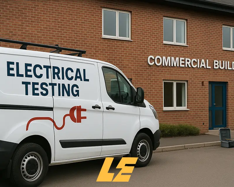 UK electrician testing a distribution board in a commercial building