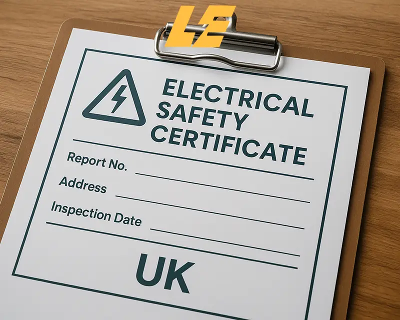 Registered NICEIC electrician filling out official safety documentation